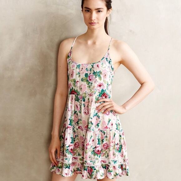 Eloise Anthropologie Womens Floral Mini Chemise Trapeze Dress Size Small - Picture 1 of 8